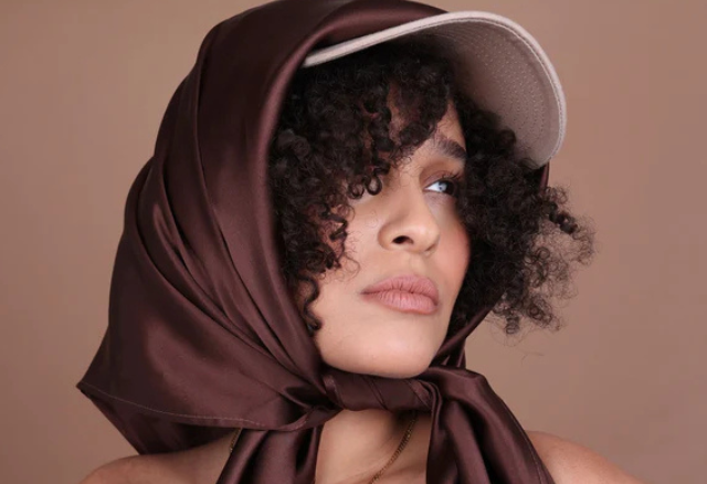 Silk head scarf in Chocolate