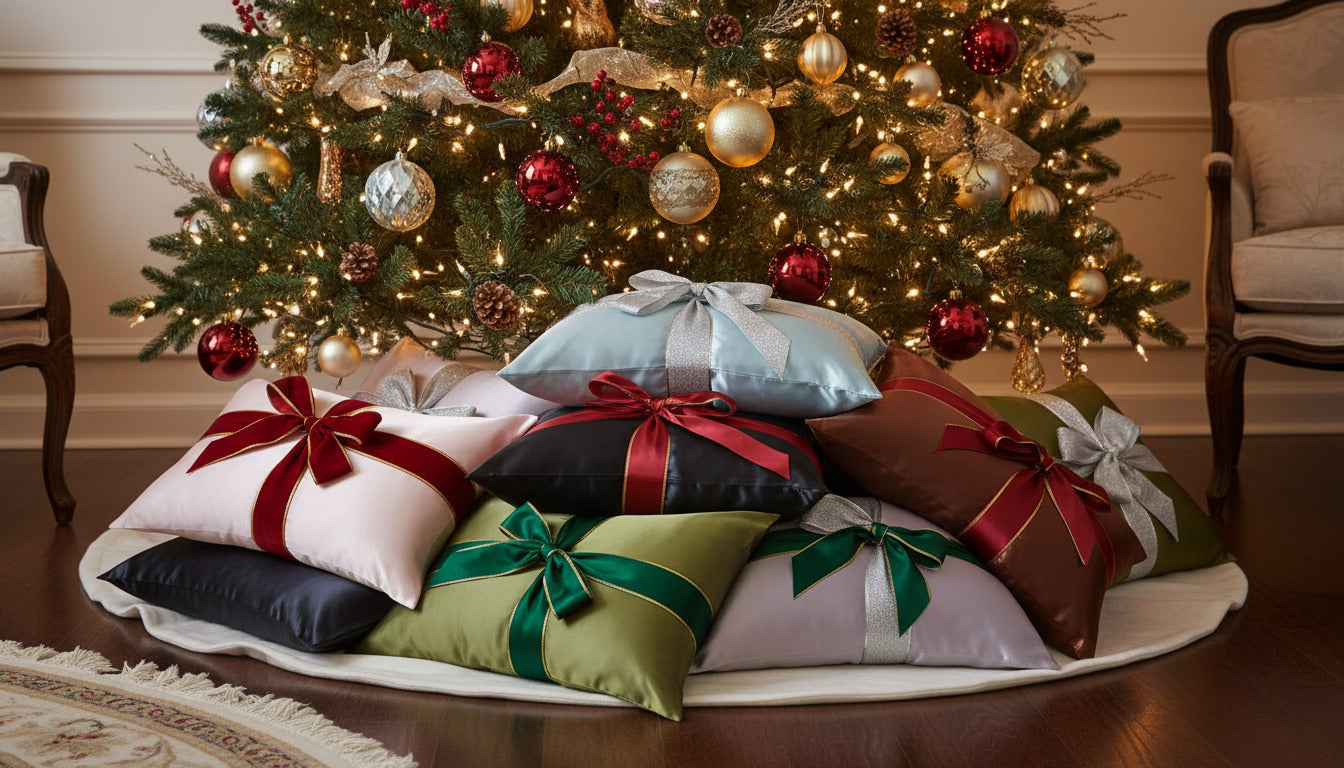 Silk Pillowcases underneath the Christmas tree
