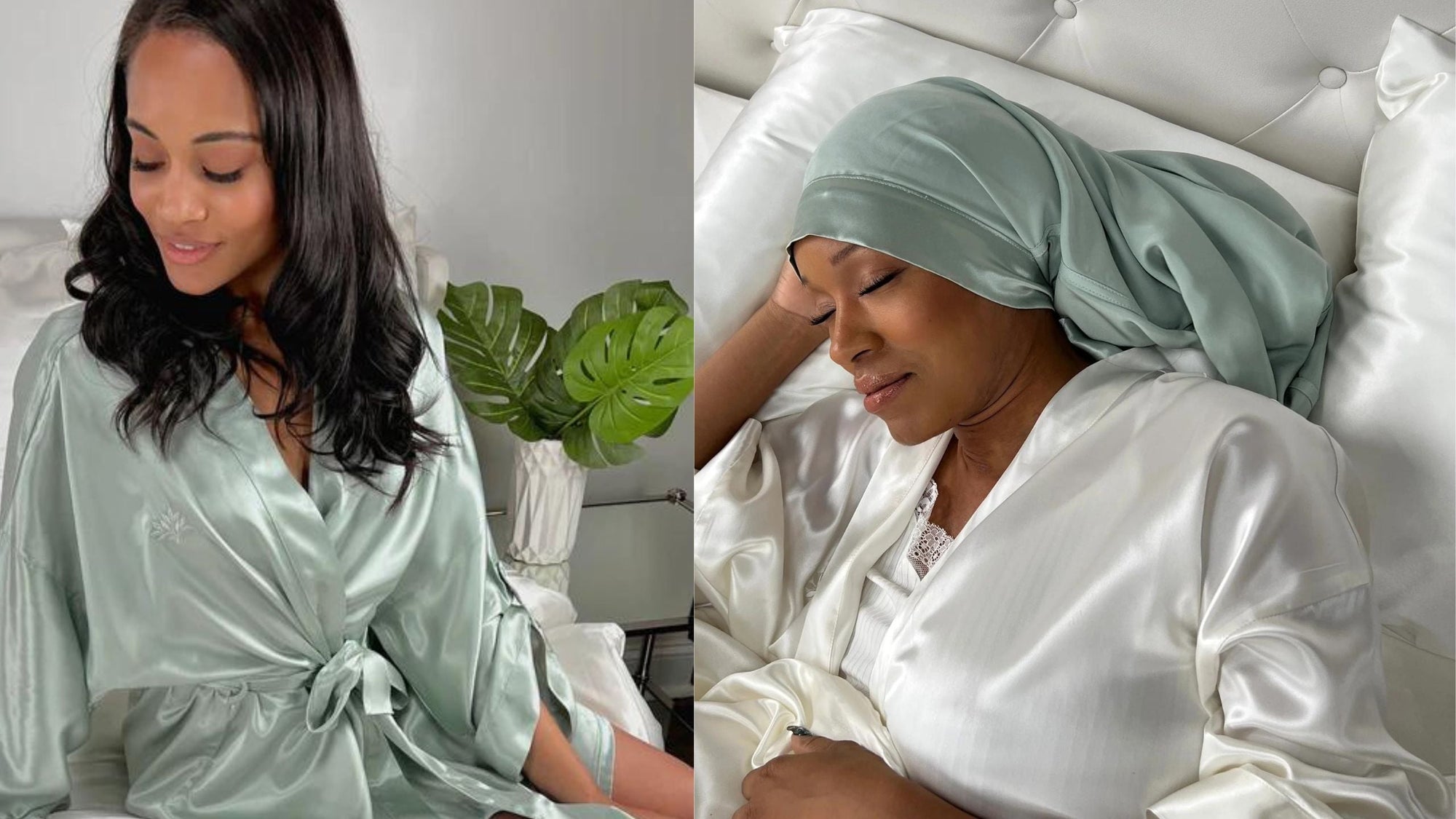 Sage Silk Hair Accessories and Robe