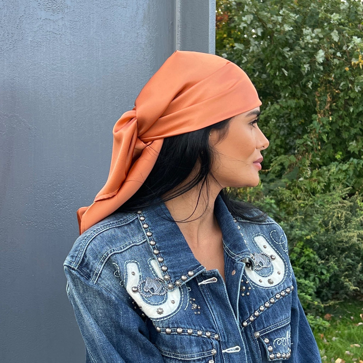 Silk Square Head Scarf - Copper