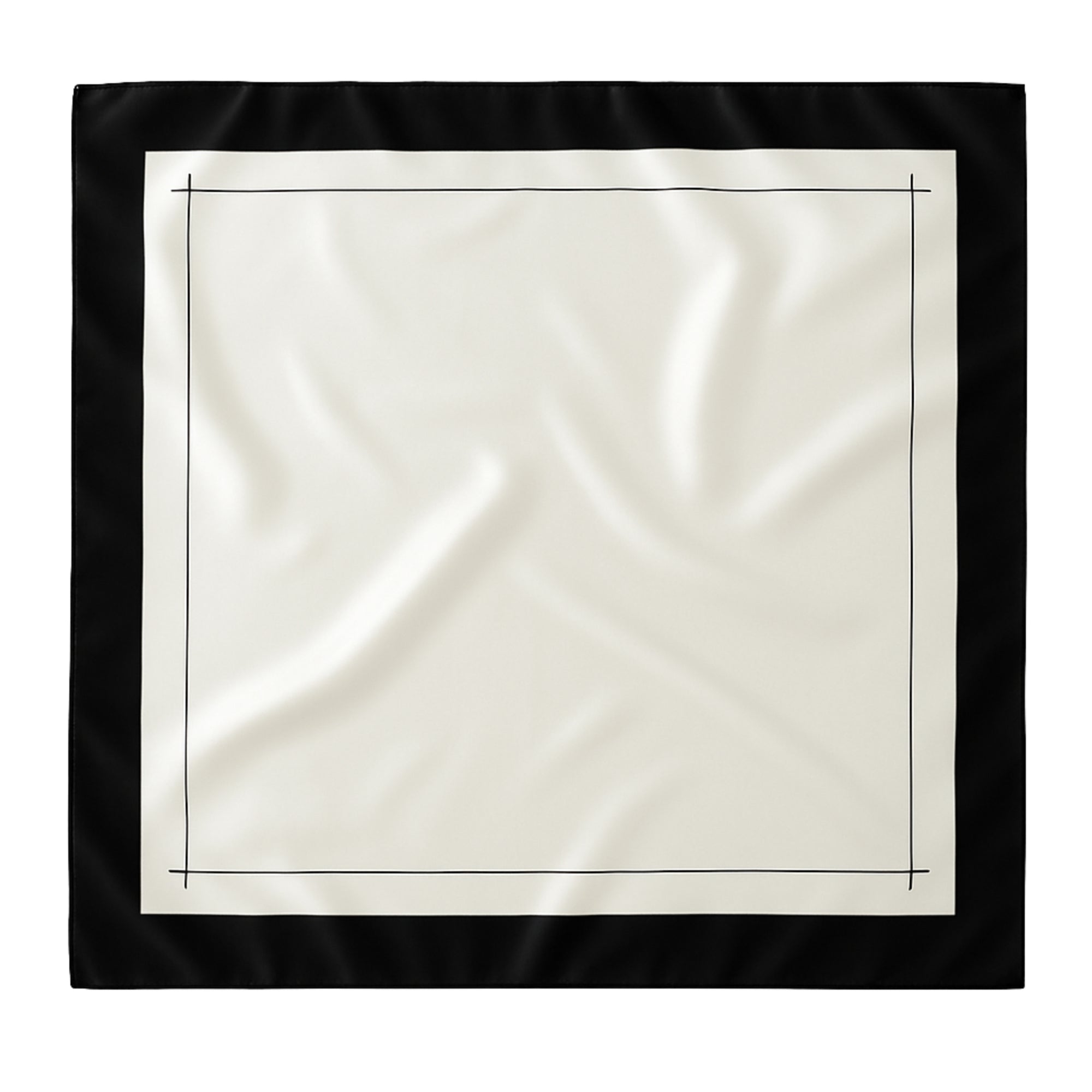 Mulberry Park Silks Square Head Scarf in Black/Ivory, featuring a 36 silk fabric with a black border and hand-drawn line detailing.