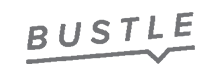 Gray Bustle logo with a stylized silk underline on a light gray background.
