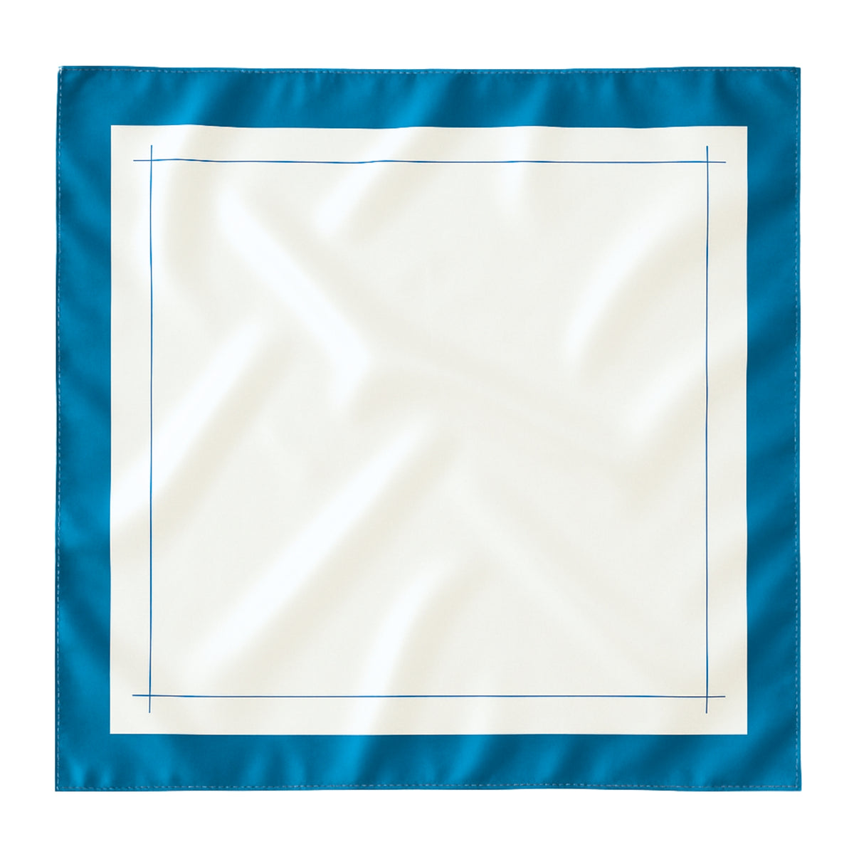 Mulberry Park Silks Silk Square Head Scarf - Marina/Ivory features a turquoise-blue border and cream center with fine line details, crafted from luxurious Mulberry silk.