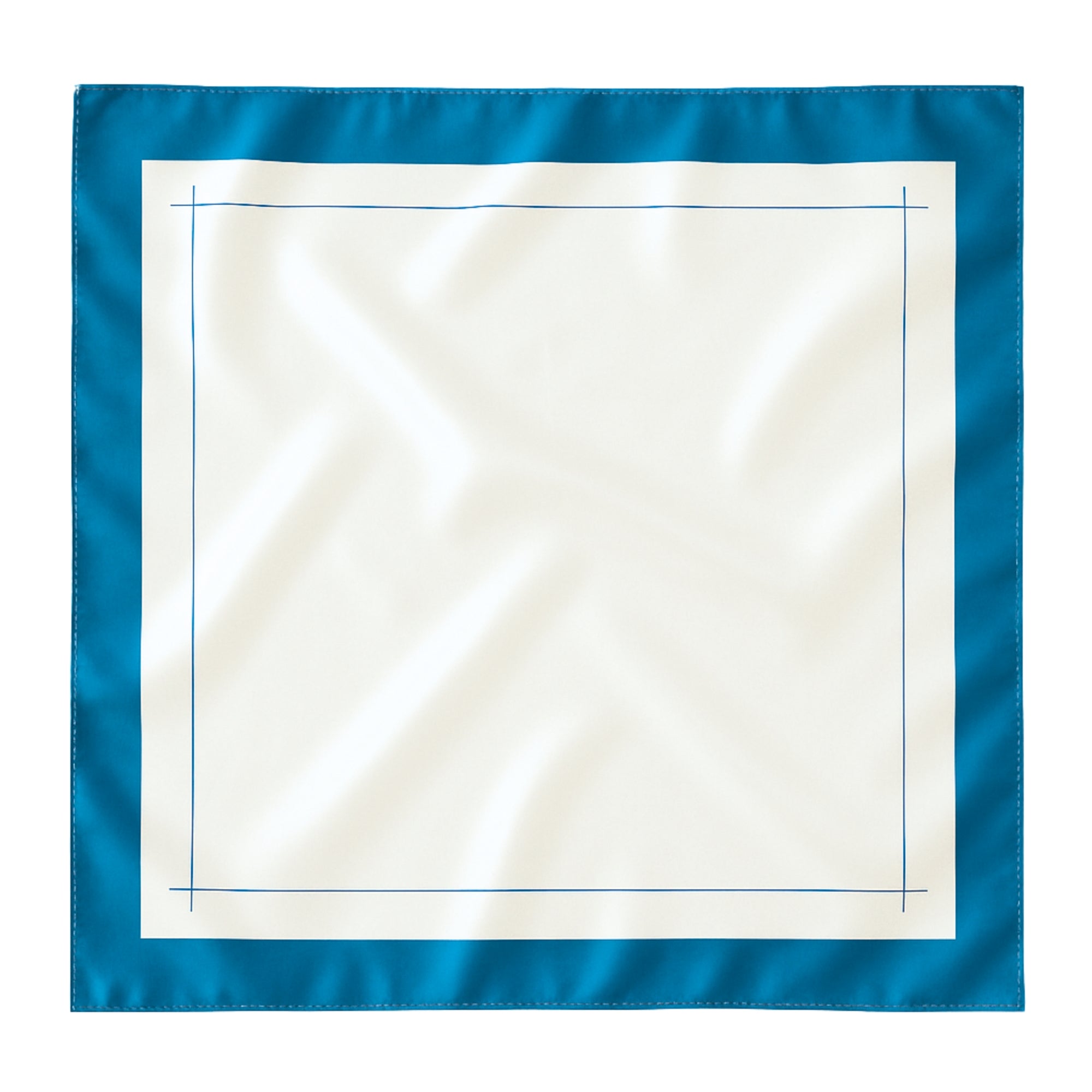 Mulberry Park Silks Silk Square Head Scarf - Marina/Ivory features a turquoise-blue border and cream center with fine line details, crafted from luxurious Mulberry silk.