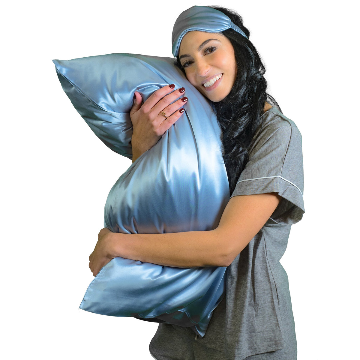 Mulberry Park Silks 22 Momme Pillowcase Steel Blue with Steel Blue Sleep Mask