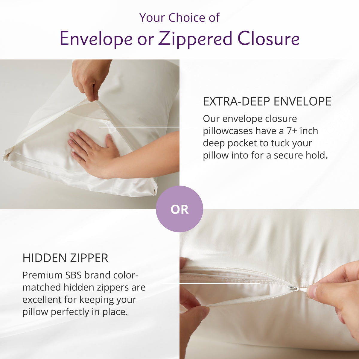 Envelope or Zipper Closure – 2.5A Quality Mulberry Silk Pillowcase with Secure Closure