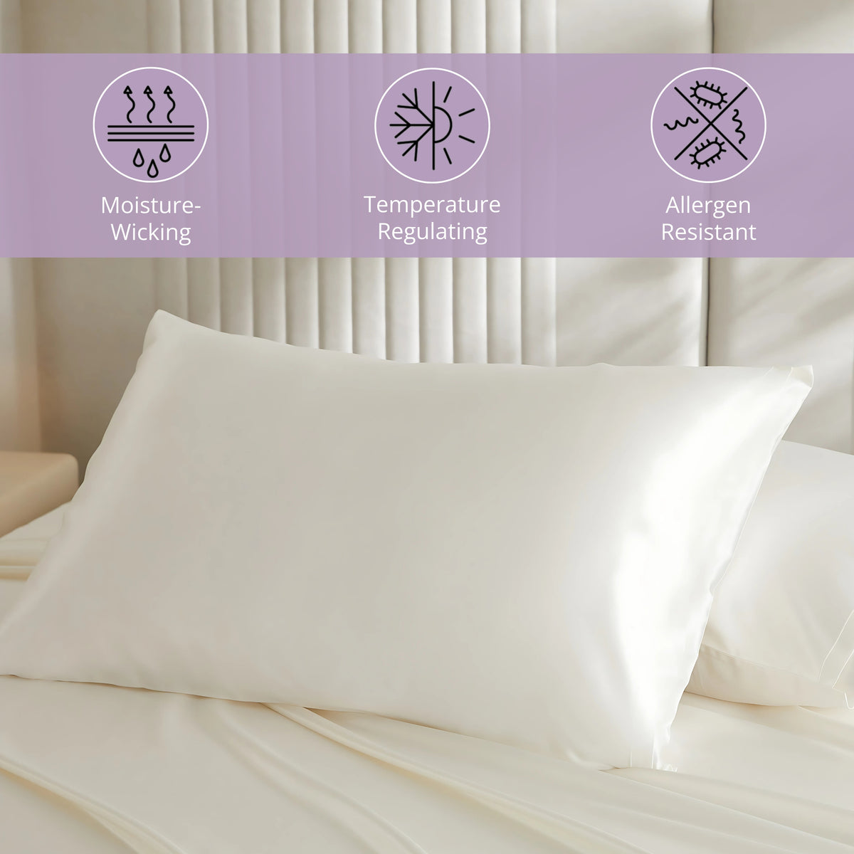 Hypoallergenic, moisture-retaining, cooling 19 momme 100% mulberry silk pillowcase in white