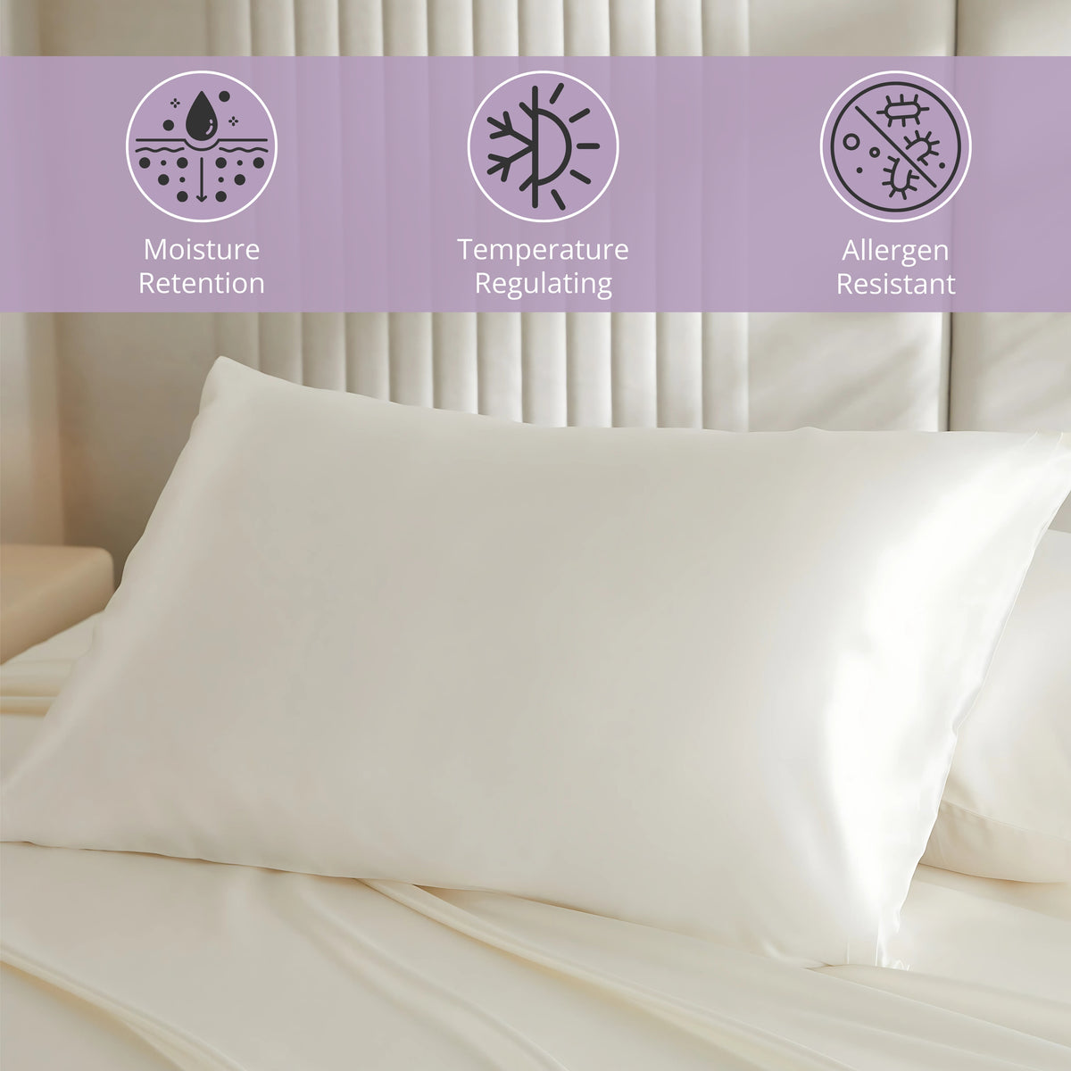 Hypoallergenic, Moisture-retaining, Cooling 22 Momme 100% Mulberry Silk Pillowcase in White