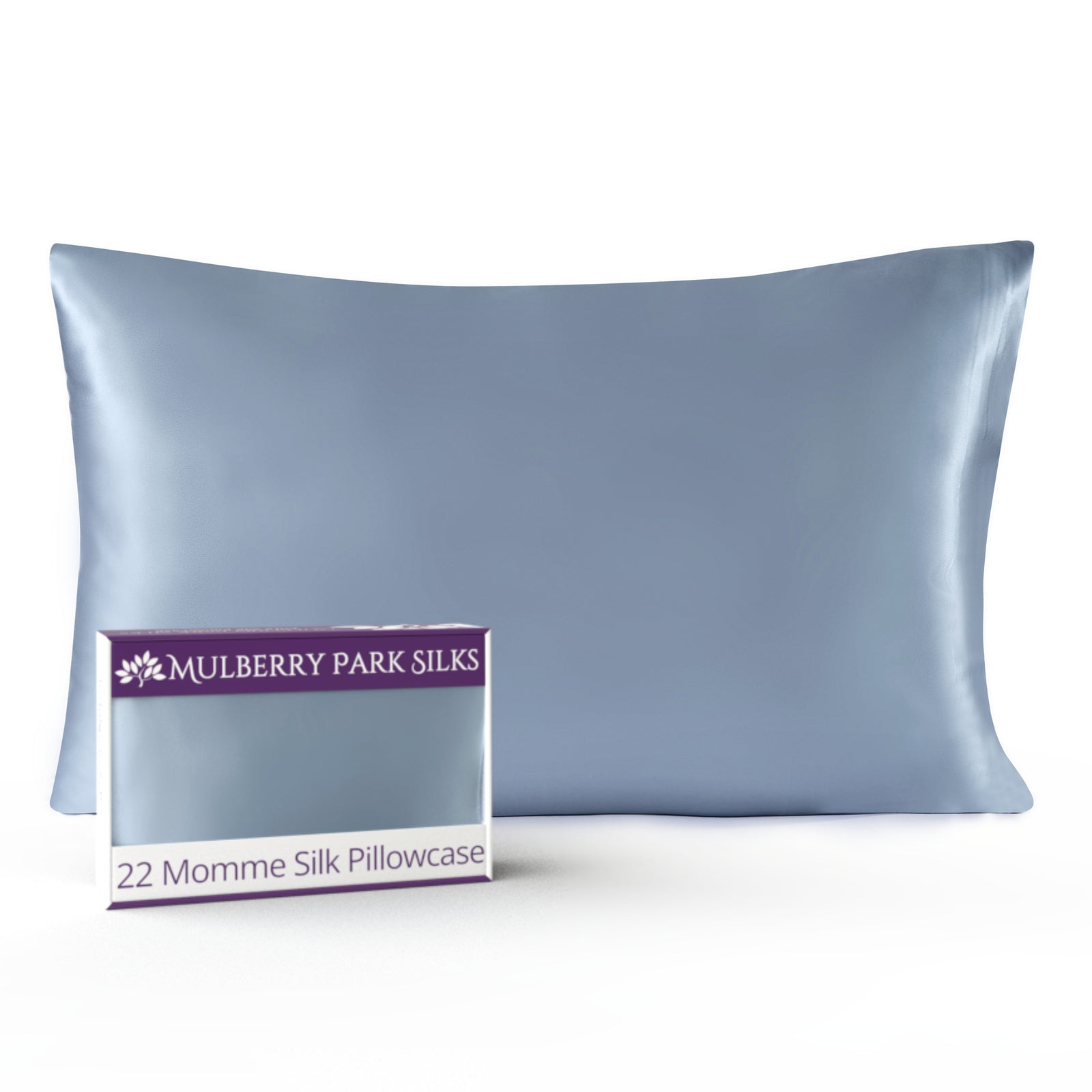 Steel Blue 22 Momme 100% Silk Pillowcase by Mulberry Park Silks with luxurious, Smooth Feel
