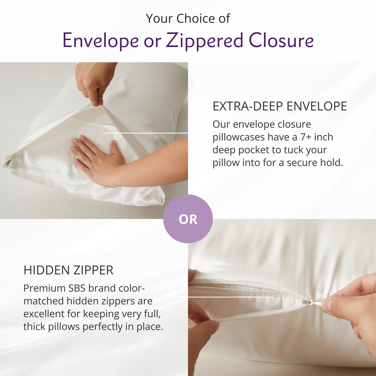 Envelope or Zipper Closure – 2.5A Quality Mulberry Silk Pillowcase with Secure Closure