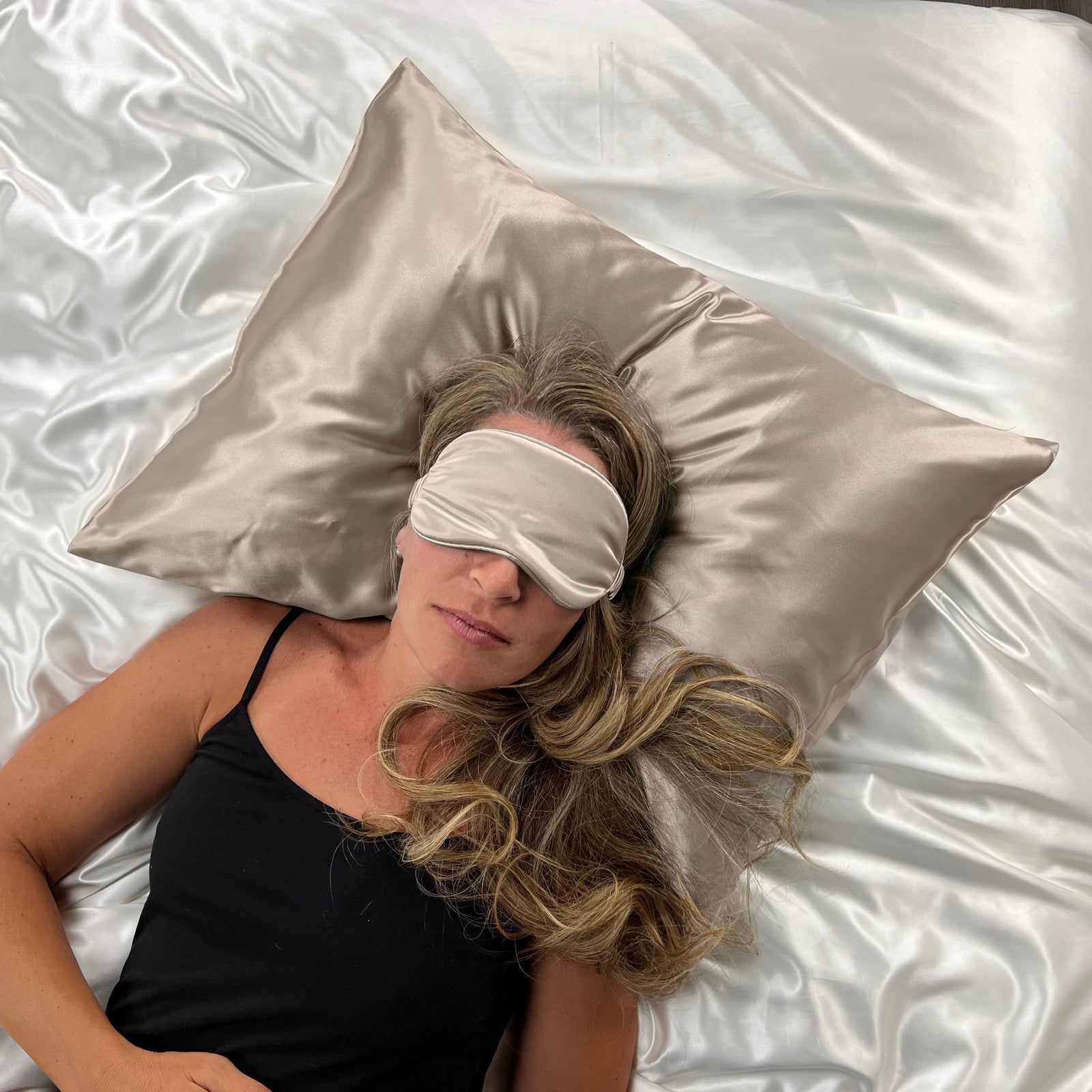 Mulberry Park Silks 22 Momme Silk Sleep Mask in taupe with Adjustable Strap for comfortable Sleep