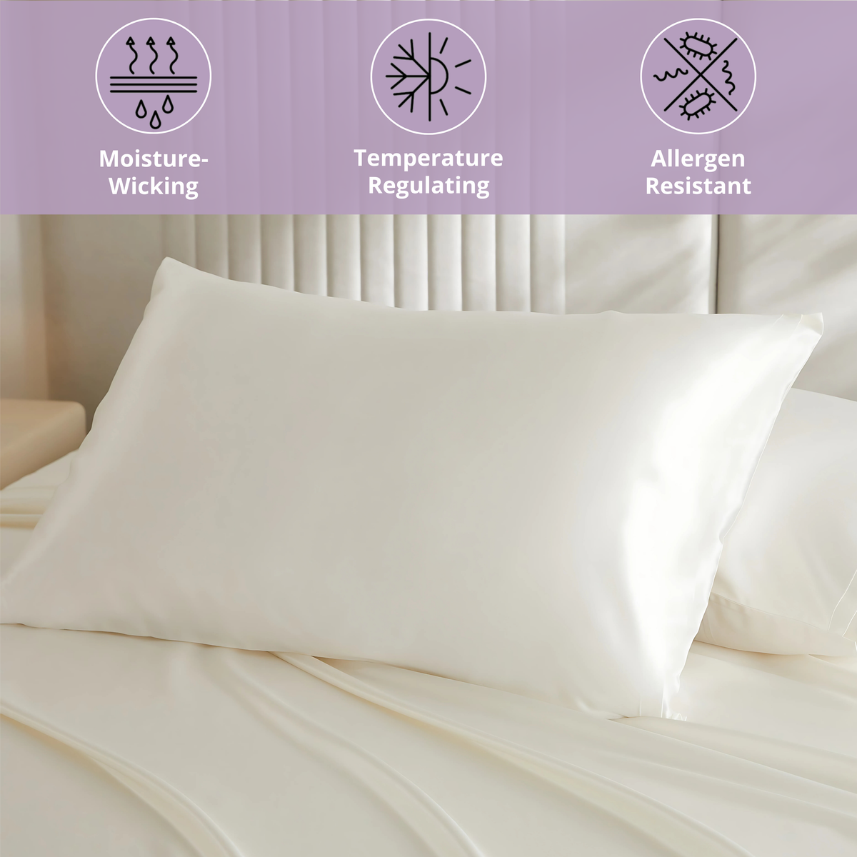 Hypoallergenic, moisture-retaining, cooling 19 momme 100% mulberry silk pillowcase in white