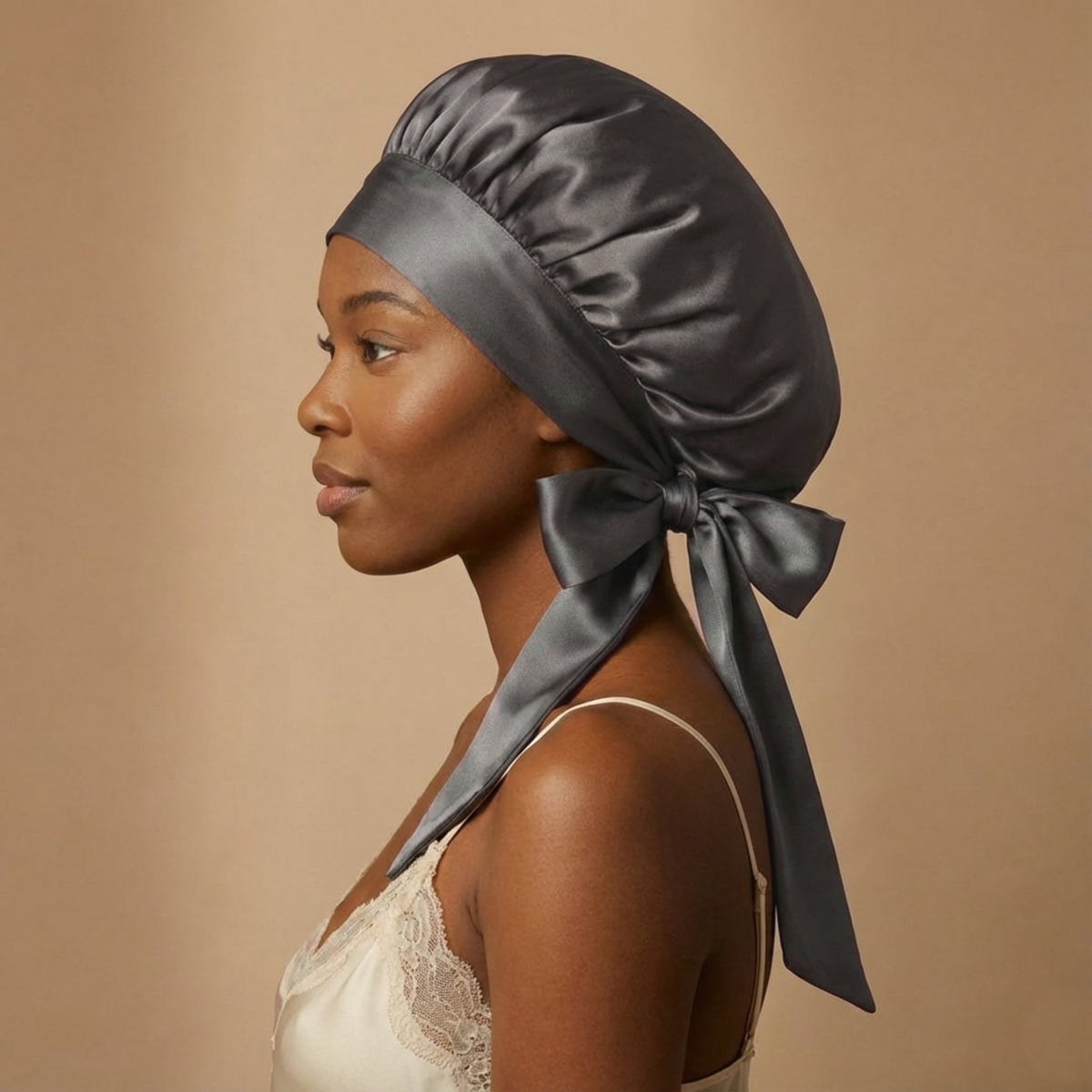 Silk Short Reversible Bonnet - Gunmetal