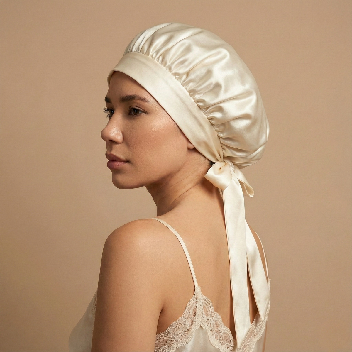 Silk Short Reversible Bonnet - Natural Ivory