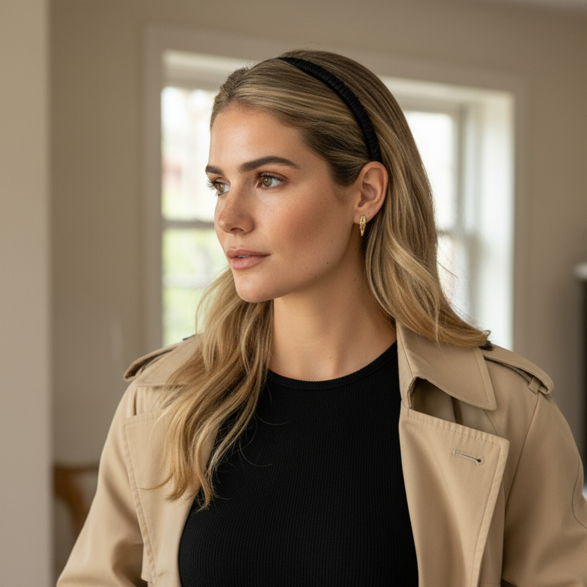 Silk Skinny Scrunched Headband - Black