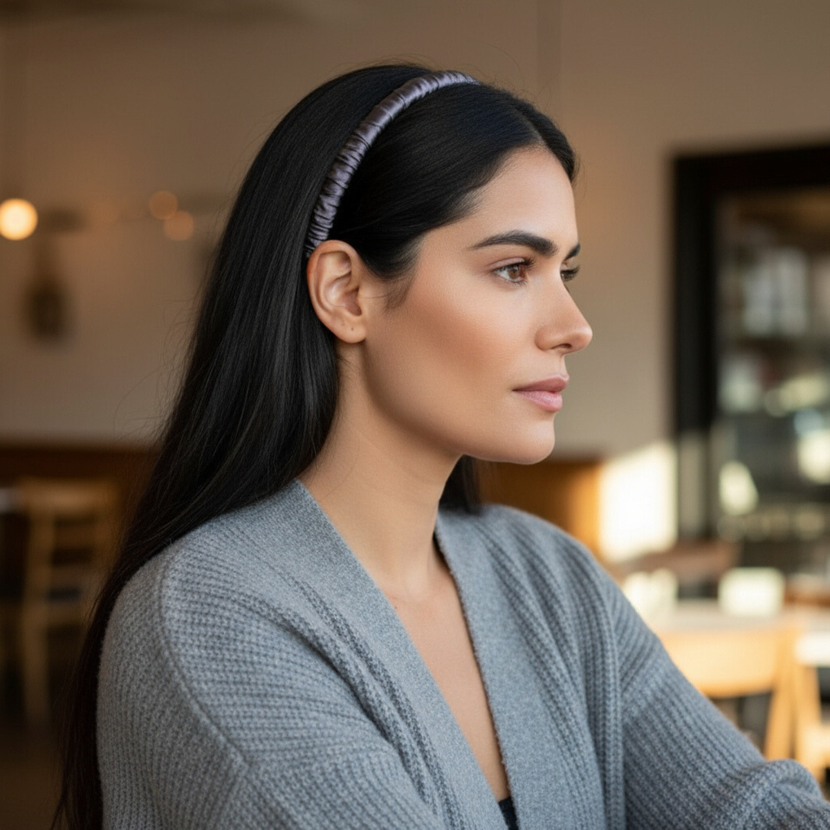 Silk Skinny Scrunched Headband - Gunmetal