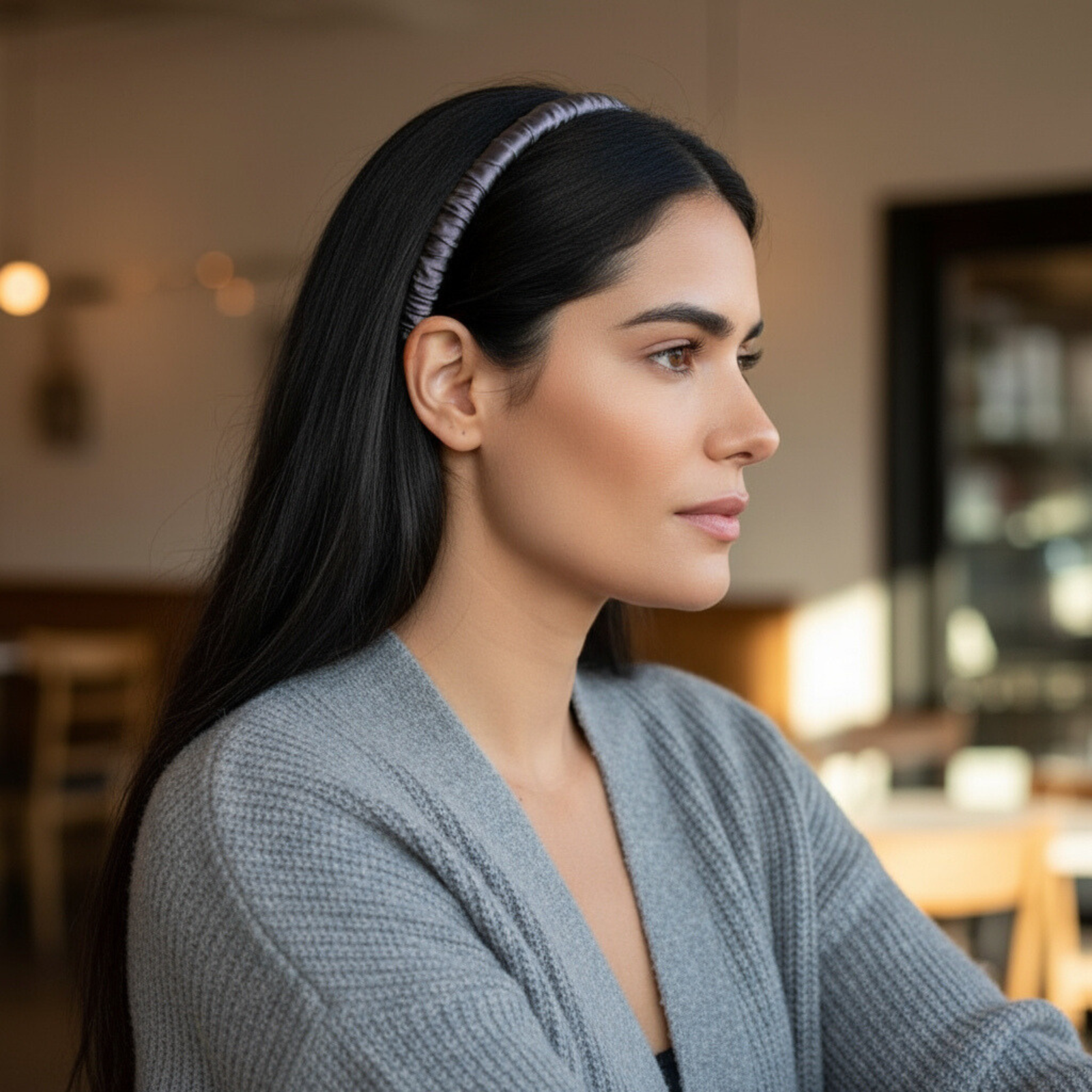Silk Skinny Scrunched Headband - Gunmetal