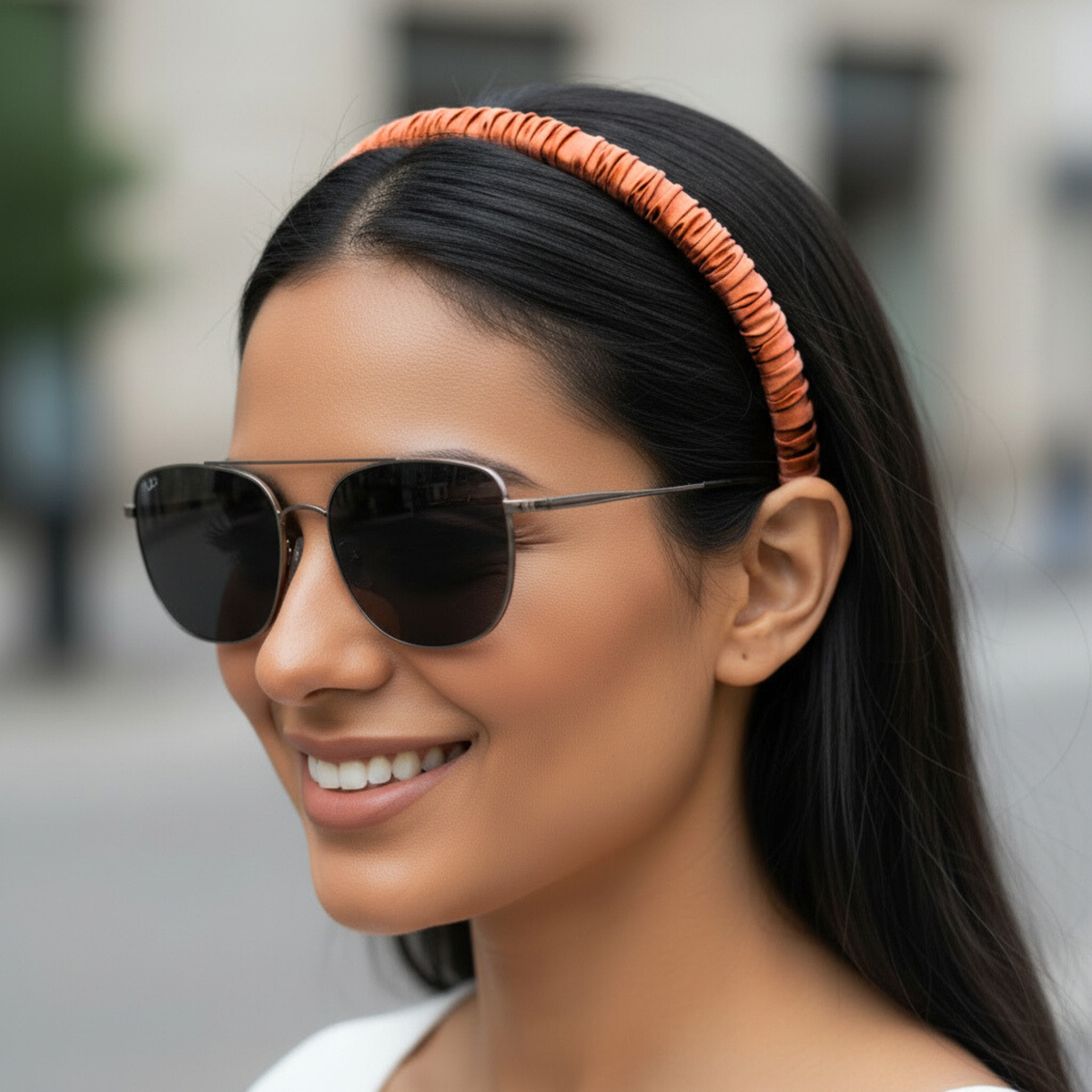 Silk Skinny Scrunched Headband - Copper