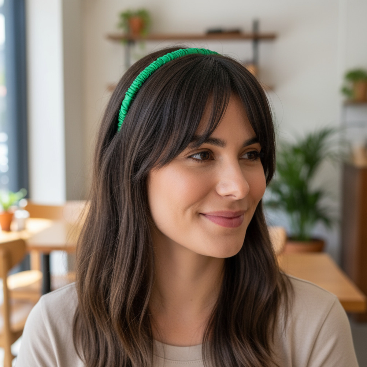 Silk Skinny Scrunched Headband - Emerald Green