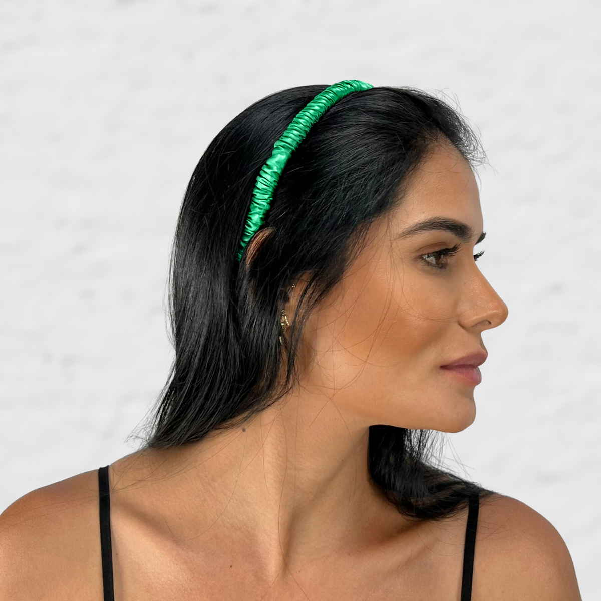 19 Momme Silk Skinny Scrunched Headband - Emerald Green