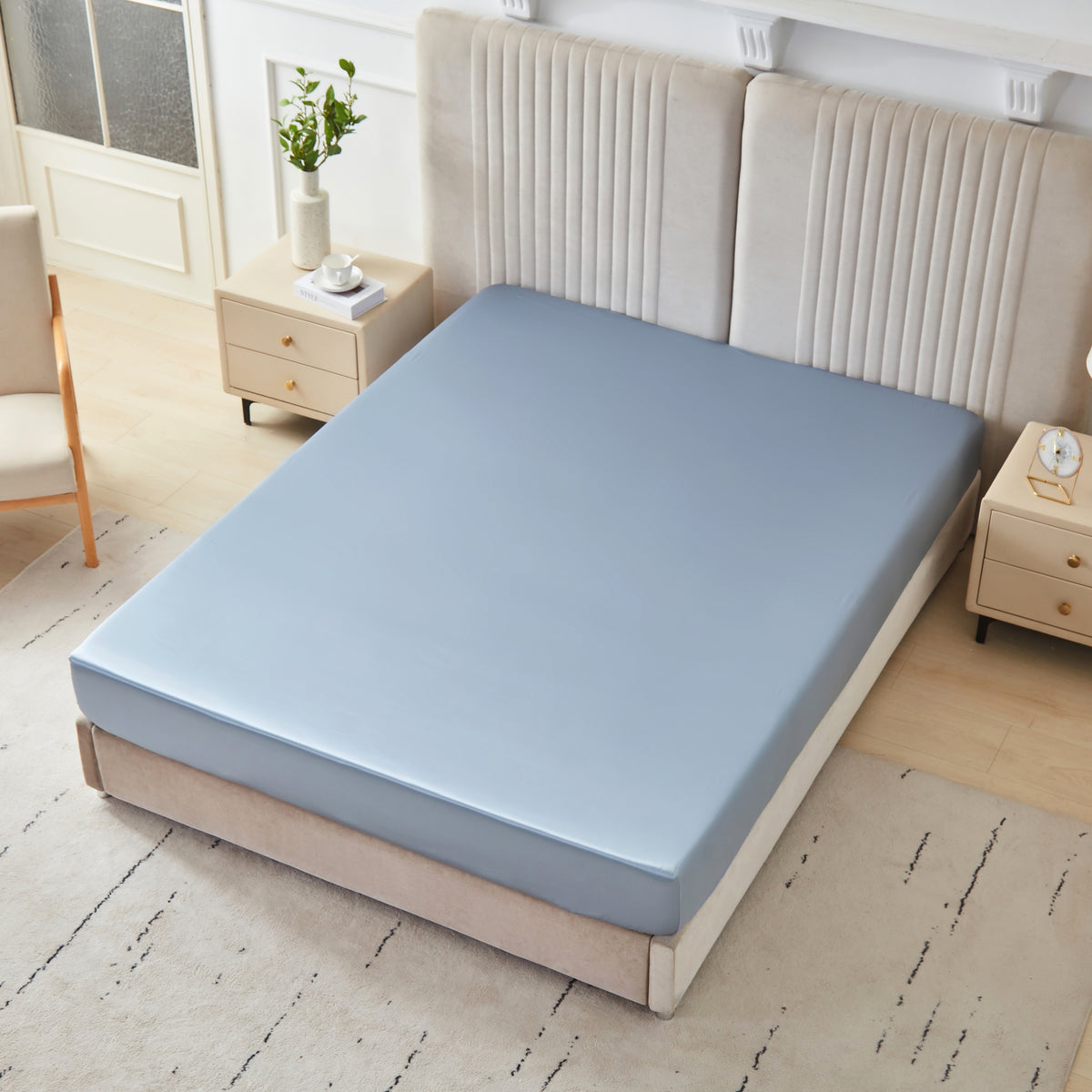 22 Momme Silk Fitted Sheet - Steel Blue