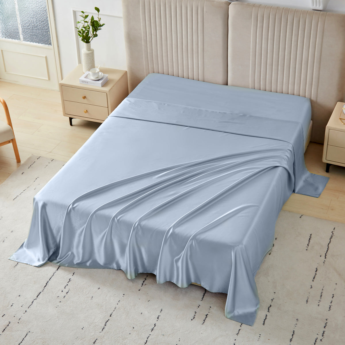 22 Momme Silk Flat Sheet - Steel Blue