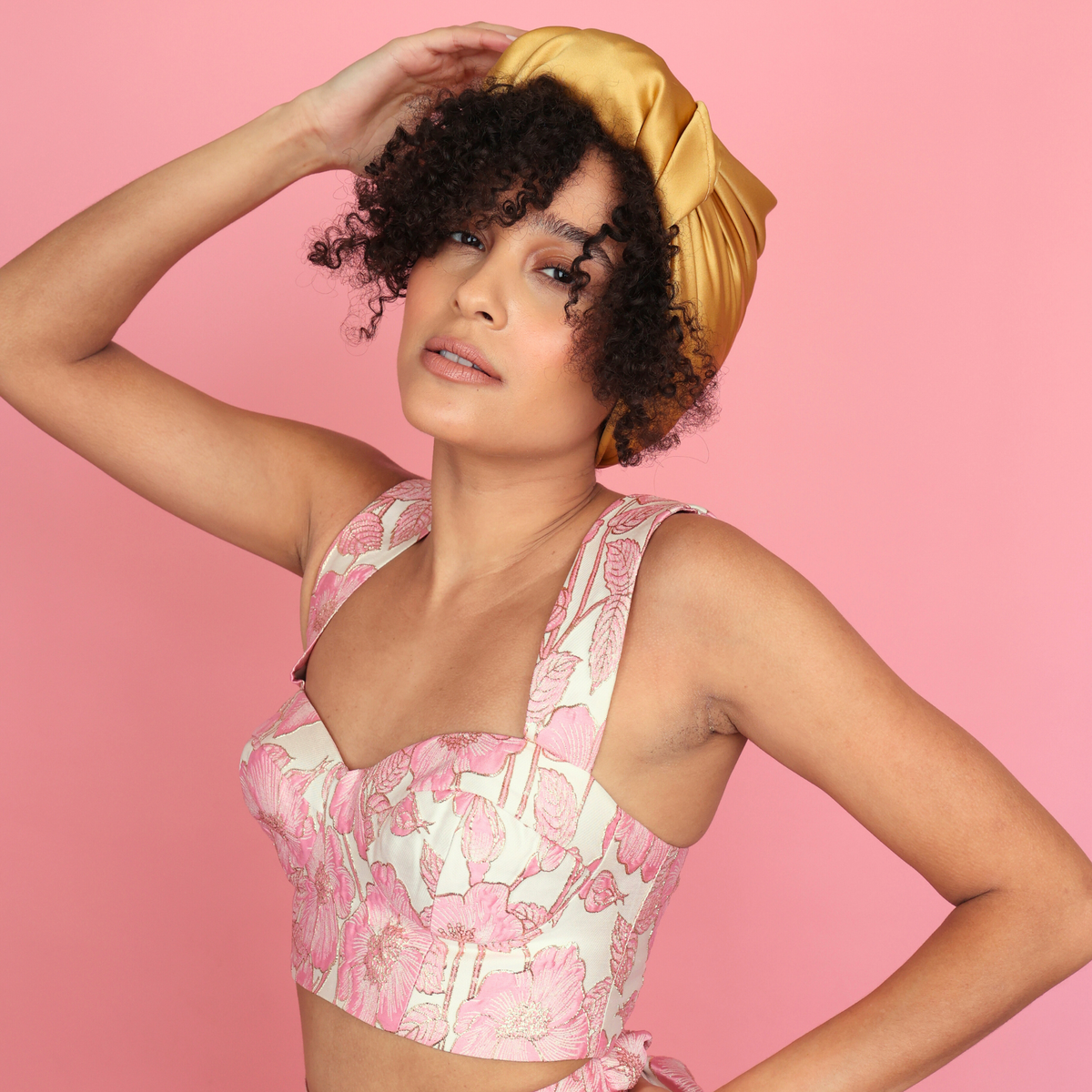 Silk Square Head Scarf - Gold