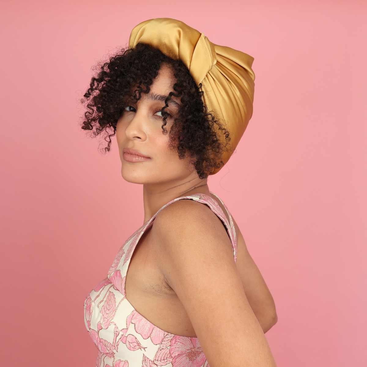 Silk Square Head Scarf - Gold