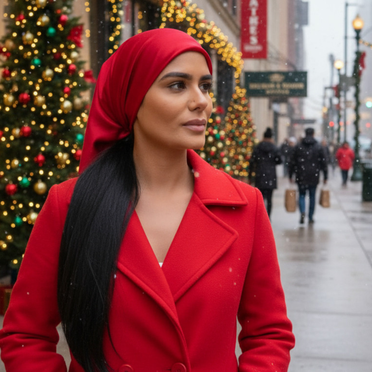 Silk Square Head Scarf - Red