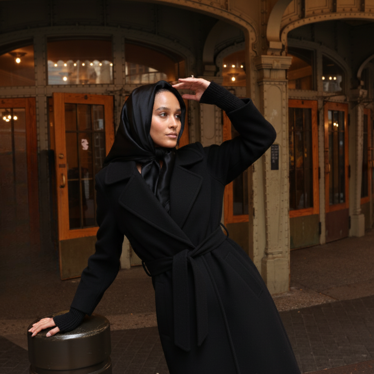 Silk Square Head Scarf - Black