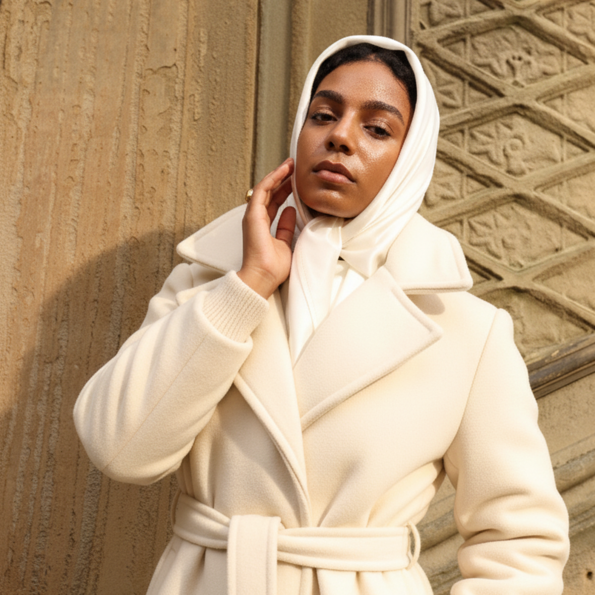 Silk Square Head Scarf - Ivory