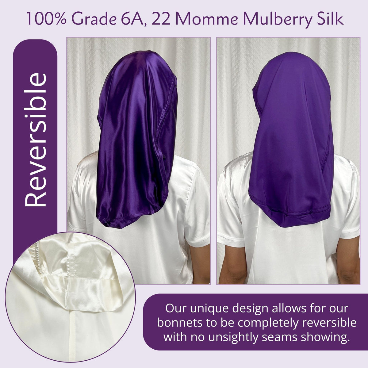 Silk Long Hair Reversible Bonnet - Plum