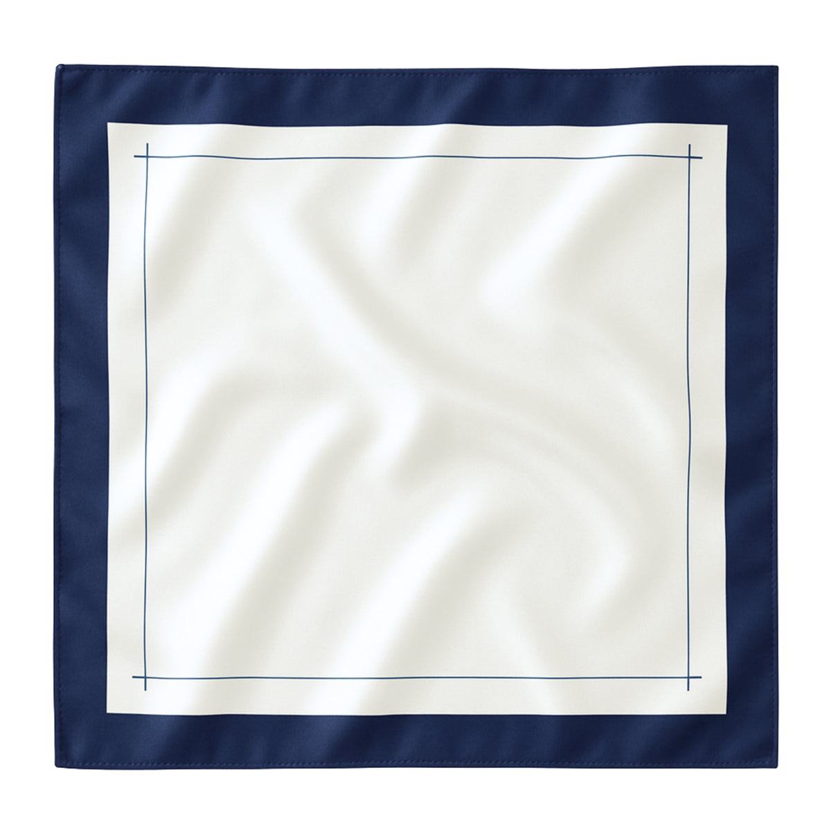 Silk Square Head Scarf - Navy/Ivory by Mulberry Park Silks: 36 silk scarf with navy border and delicate line detail on ivory background.