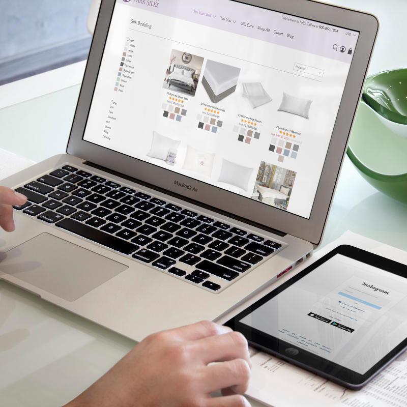 Person shopping on Mulberry Park Silks website 