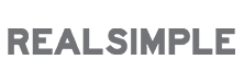 Gray text on a light background reads REAL SIMPLE in bold, uppercase silk letters.