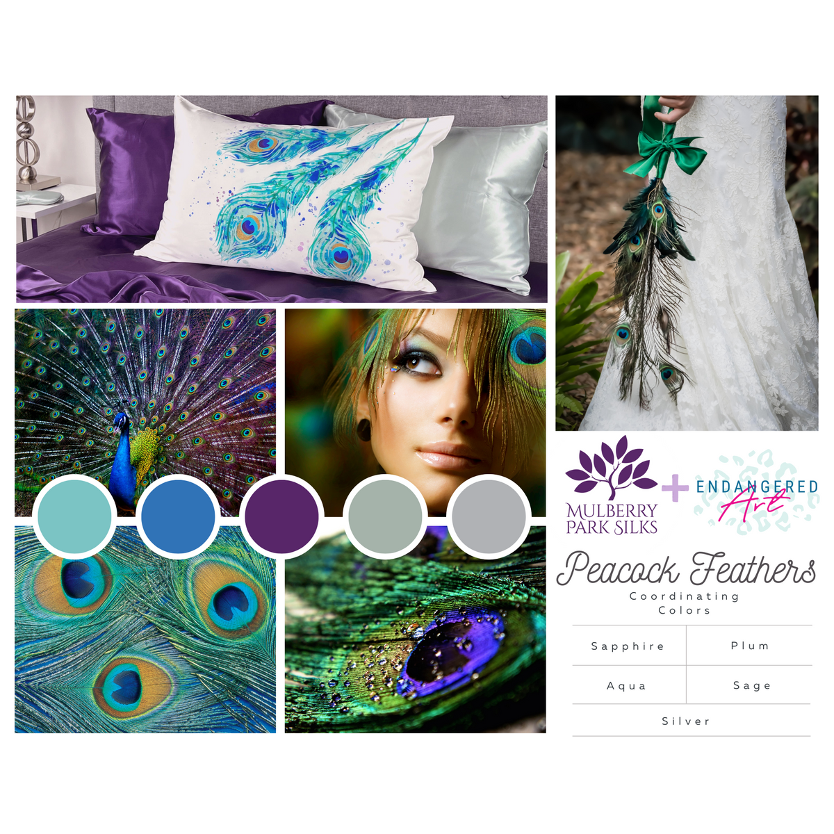 Gallery Collection Silk Pillowcase - Peacock Feathers