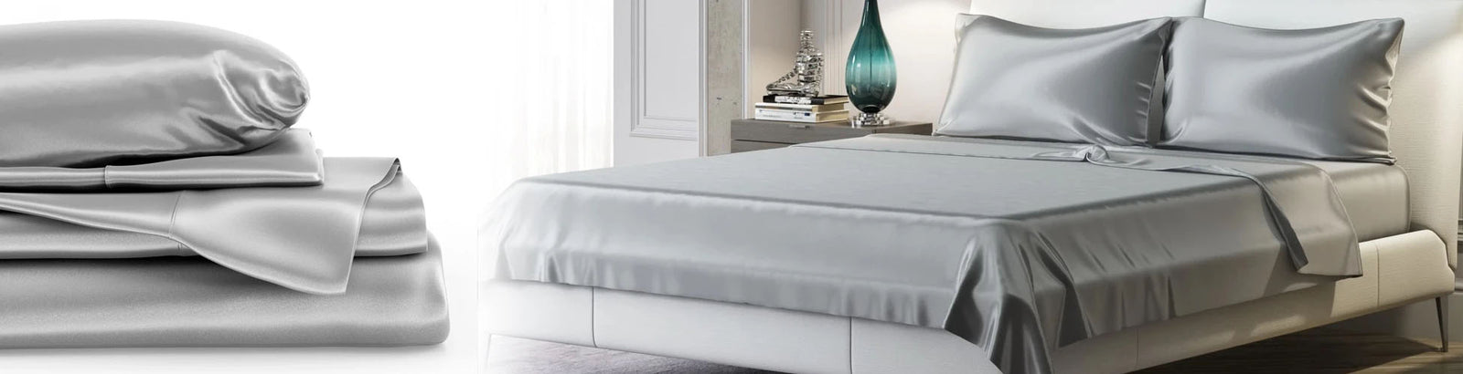 Queen bed made with Silver Silk Sheets by Mulberry Park Silks