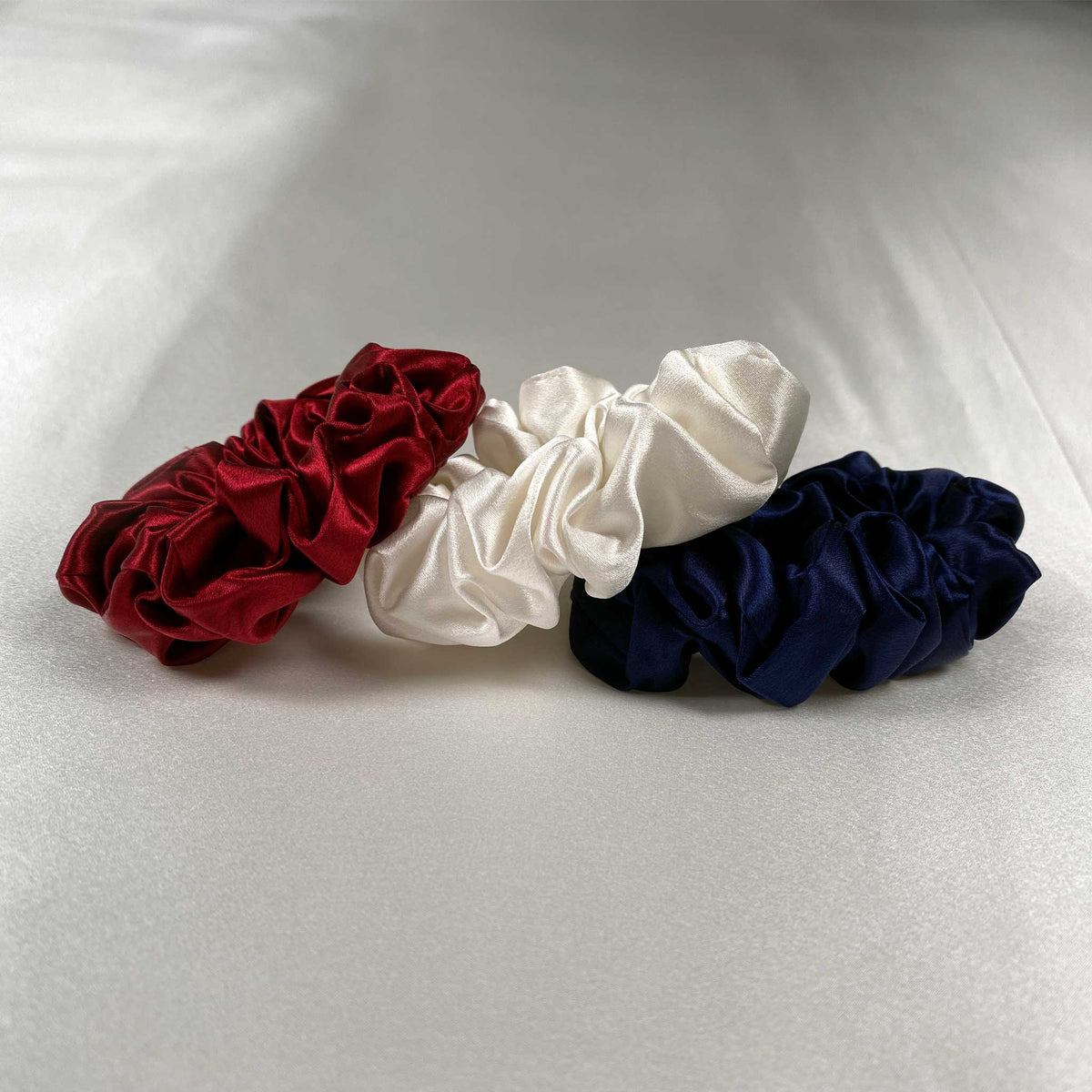 Silk Scrunchies - Ruby, Ivory, Navy